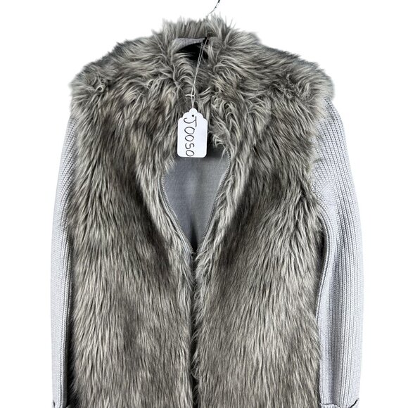 Express Womens S Oversized Merino Wool Blend Faux Fur Sweater Vest Knit Sleeves - Picture 16 of 16